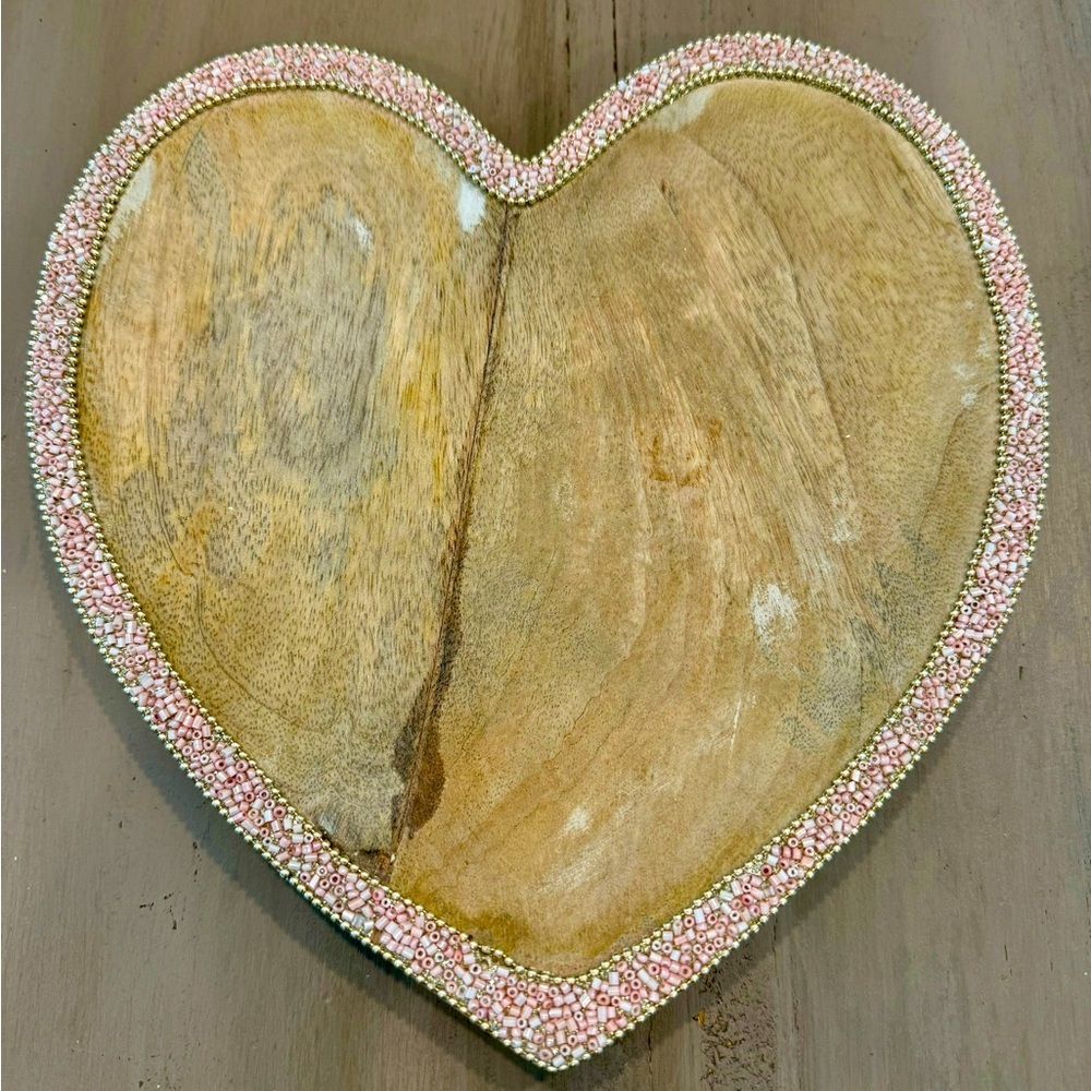 Wooden Heart Tray w/ Pink and Gold Border accent- size 10”x10”